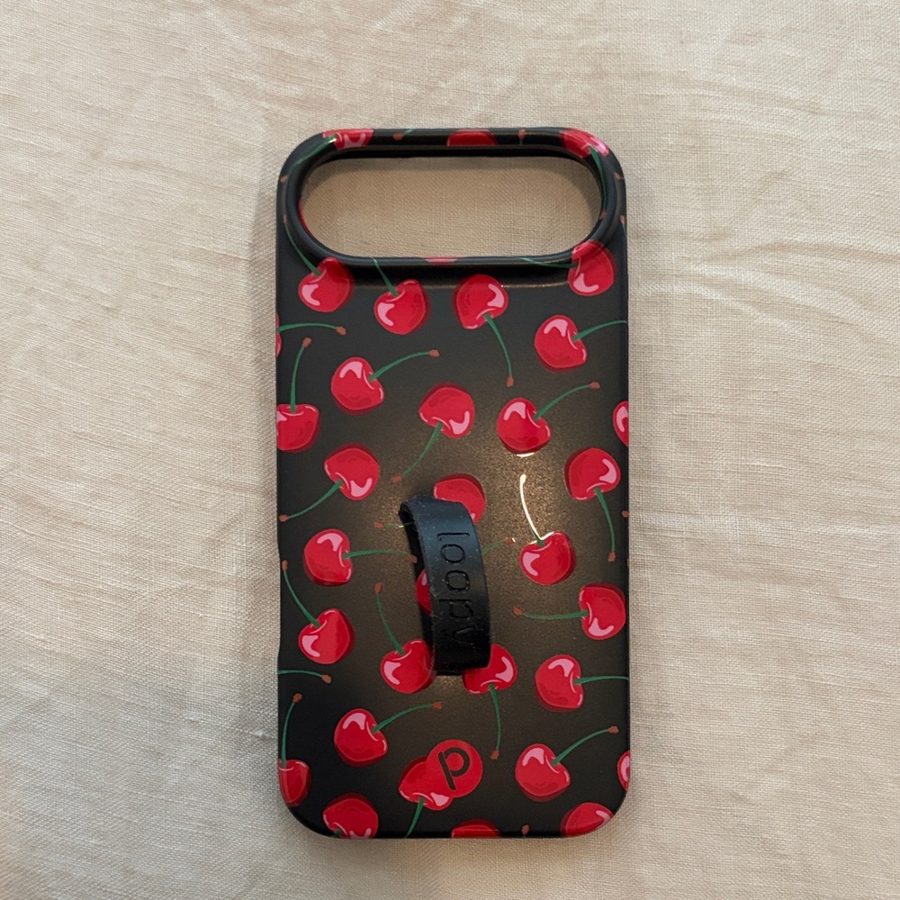 Loopy Case Black Phone Case with Red Cherry Pattern and Built-In Loop